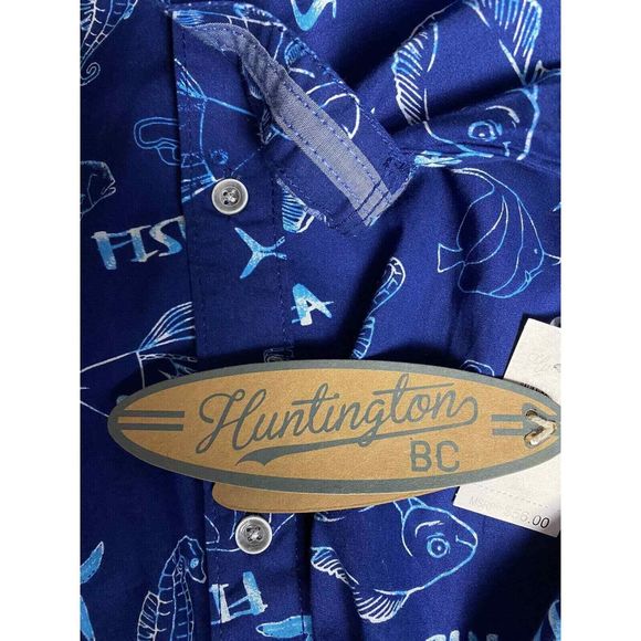 Huntington Beach Club navy cotton ocean print men's short sleeve shirt 3XL - Picture 4 of 9